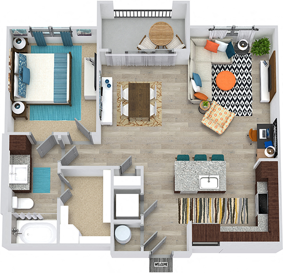 Floor plan for 1 bed, 1 bath, 819 sqft